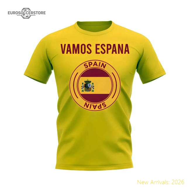 Vamos Espana Spain Fans Phrase T-shirt (Yellow)-Football Jersey Hub