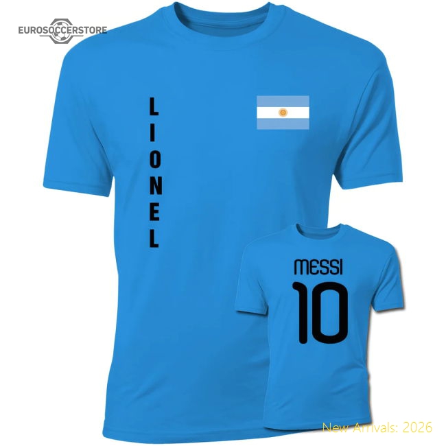 Lionel Messi Argentina Flag T-Shirt (Blue)-Football Jersey Hub