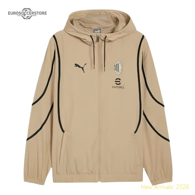 2024-2025 AC Milan Prematch Woven Jacket (Tan)-Football Jersey Hub