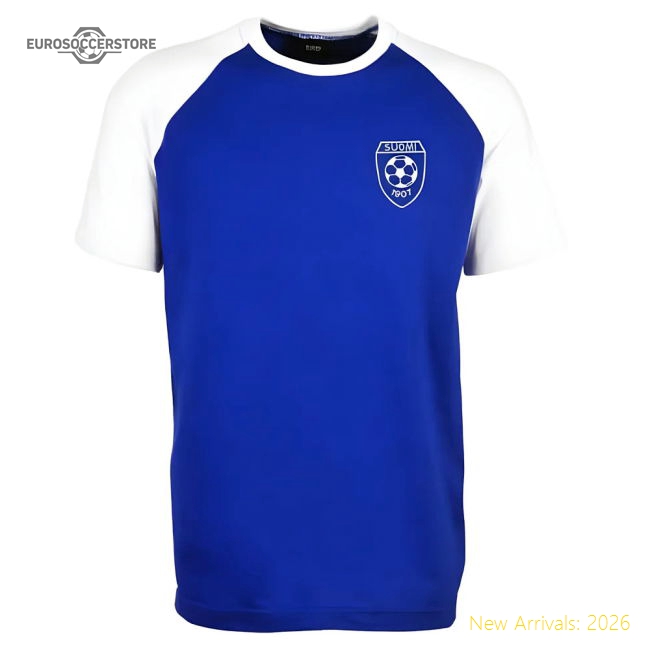 Finland Raglan Sleeve Royal/White T-Shirt-Football Jersey Hub