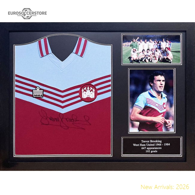 West Ham United FC 1980 Brooking Signed Shirt (Framed)-Football Jersey Hub