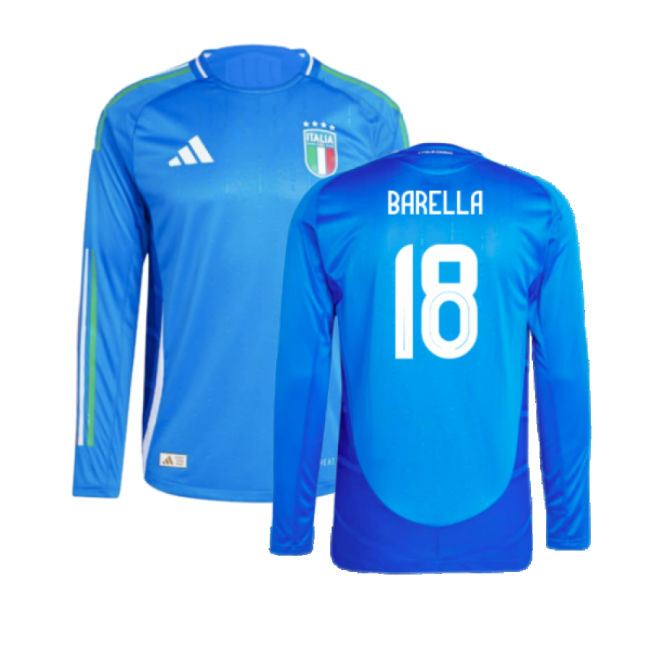 2024-2025 Italy Authentic Long Sleeve Home Shirt (BARELLA 18)-Football Jersey Hub
