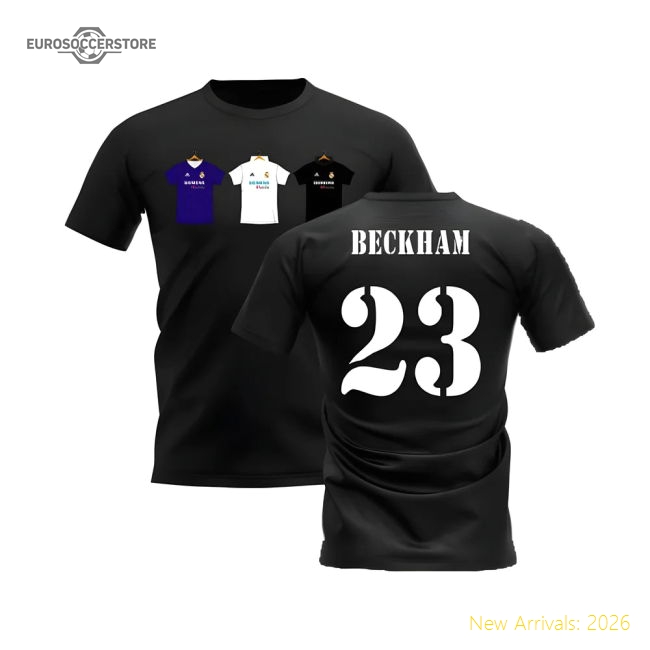 Real Madrid 2002-2003 Retro Shirt T-shirt (Black) (BECKHAM 23)-Football Jersey Hub