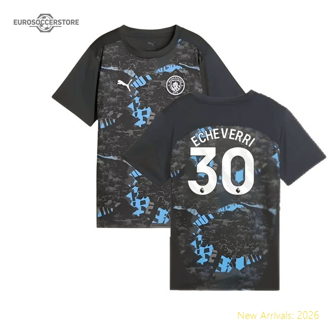 2024-2025 Man City Prematch SS Jersey (Strong Gray) - Kids (Echeverri 30)-Football Jersey Hub