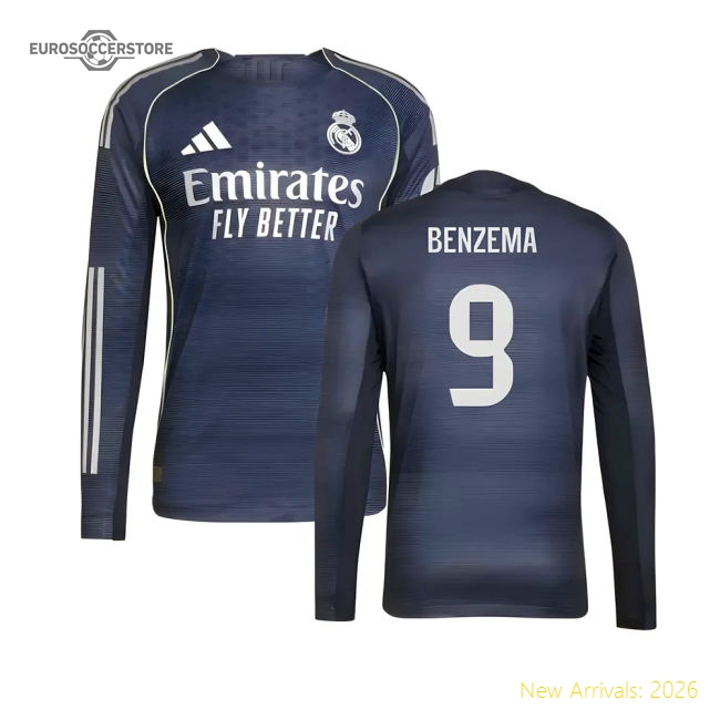 2025-2026 Real Madrid Authentic Long Sleeve Away Shirt (Benzema 9)-Football Jersey Hub
