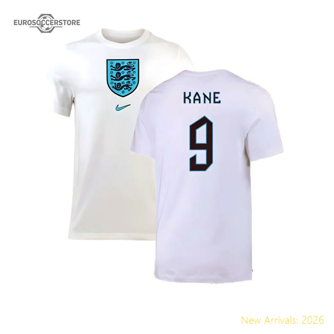 2022-2023 England Crest Tee (White) (Kane 9)-Football Jersey Hub