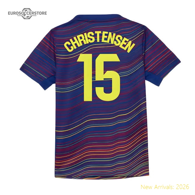 2025-2026 Barcelona Academy Pro Pre Match Shirt (Blue) - Kids (Christensen 15)-Football Jersey Hub