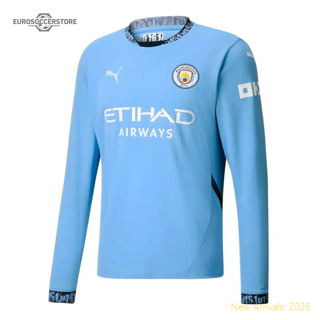 2024-2025 Man City Home Long Sleeve Shirt-Football Jersey Hub