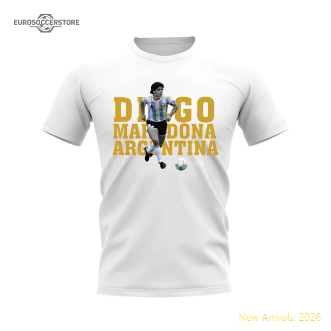 Diego Maradona Argentina Player Tee (White)-Football Jersey Hub