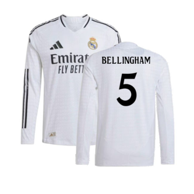 2024-2025 Real Madrid Authentic Long Sleeve Home Shirt (Bellingham 5)-Football Jersey Hub