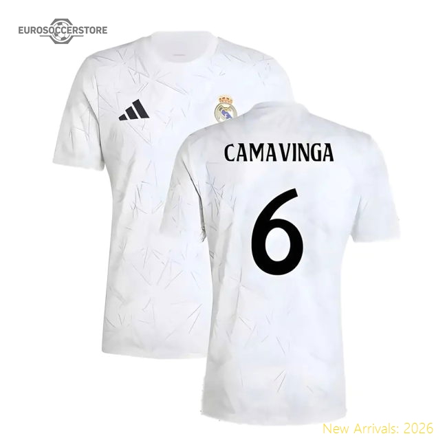 2024-2025 Real Madrid Pre-Match Shirt (White) (Camavinga 6)-Football Jersey Hub