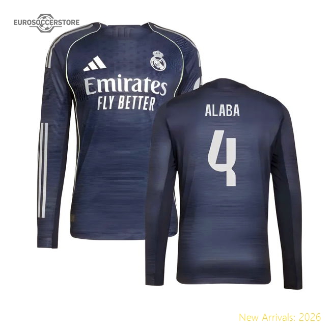 2025-2026 Real Madrid Authentic Long Sleeve Away Shirt (Alaba 4)-Football Jersey Hub