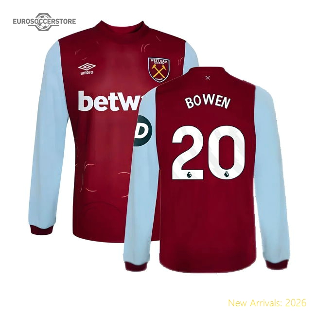 2023-2024 West Ham Long Sleeve Home Shirt (BOWEN 20)-Football Jersey Hub
