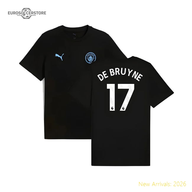 2025-2026 Man City FtblESS Tee (Black) (De Bruyne 17)-Football Jersey Hub