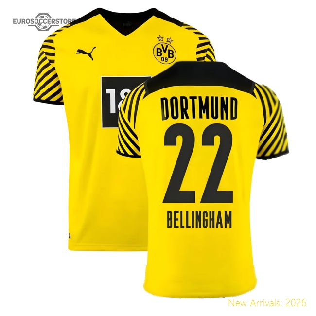 2021-2022 Borussia Dortmund Home Shirt (Kids) (BELLINGHAM 22)-Football Jersey Hub