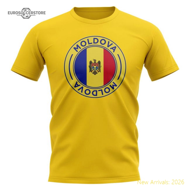 Moldova Football Badge T-Shirt (Yellow)-Football Jersey Hub