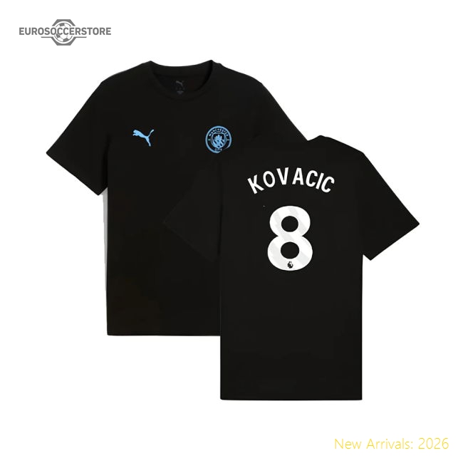 2025-2026 Man City FtblESS Tee (Black) (Kovacic 8)-Football Jersey Hub