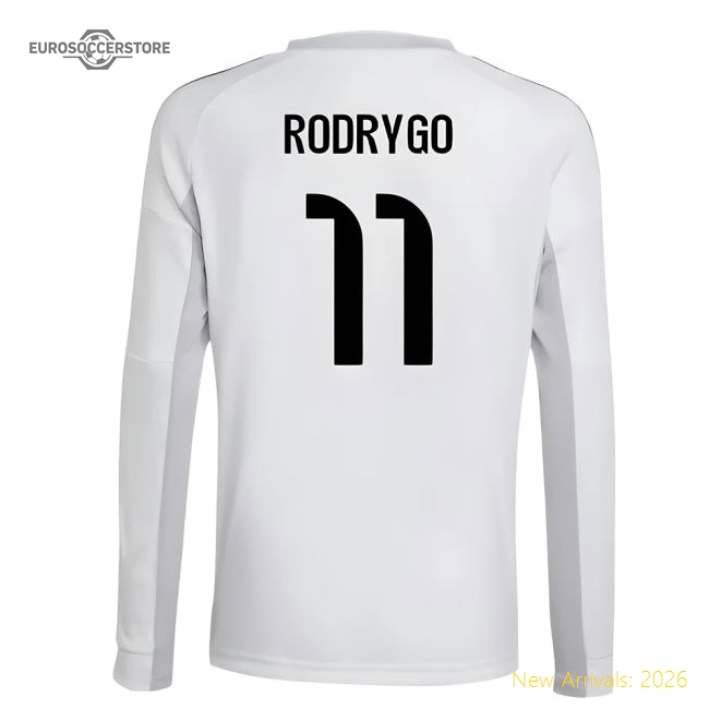 2025-2026 Real Madrid Long Sleeve Home Shirt (Kids) (Rodrygo 11)-Football Jersey Hub
