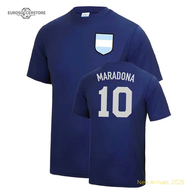 Diego Maradona Hand Of God Argentina World Cup Football T Shirt - Dark Blue-Football Jersey Hub