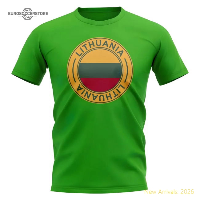 Lithuania Football Badge T-Shirt (Green)-Football Jersey Hub