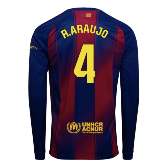 2025-2026 Barcelona Home Long Sleeve Shirt (R.Araujo 4)-Football Jersey Hub