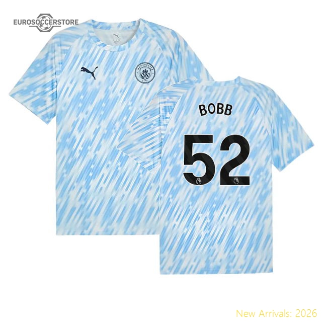2025-2026 Man City Warm Up Jersey (Silver Sky) (Bobb 52)-Football Jersey Hub