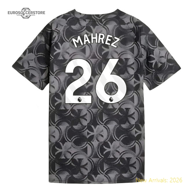 2025-2026 Man City Warm Up Jersey (Black) - Kids (Mahrez 26)-Football Jersey Hub