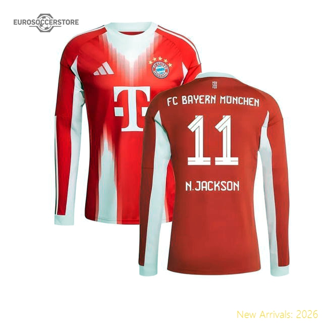 2025-2026 Bayern Munich Long Sleeve Home Shirt (N.Jackson 11)-Football Jersey Hub