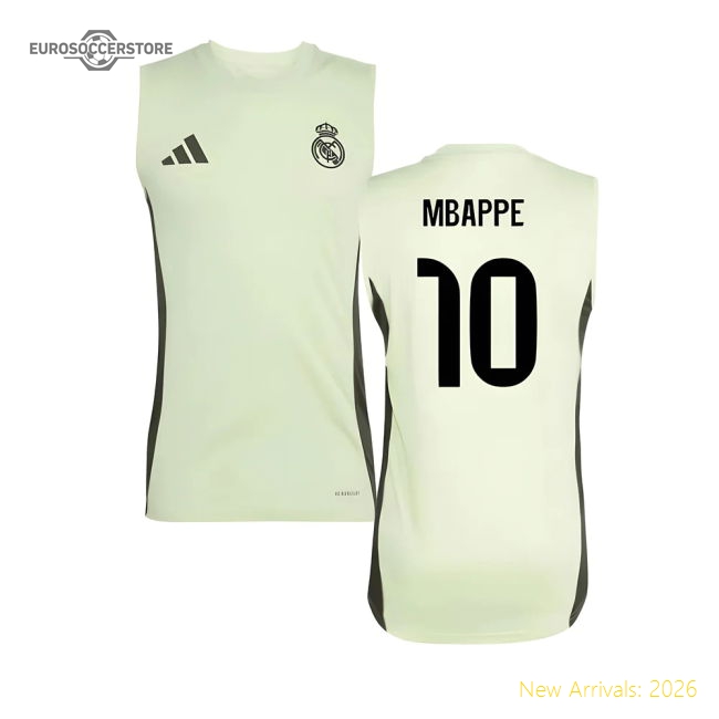 2025-2026 Real Madrid Sleeveless Training Jersey (Almost Lime) (Mbappe 10)-Football Jersey Hub