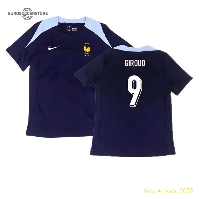 2024-2025 France Dri-Fit Strike Training Shirt (Navy) (Giroud 9)-Football Jersey Hub