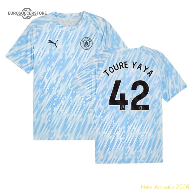 2025-2026 Man City Warm Up Jersey (Silver Sky) (Toure Yaya 42)-Football Jersey Hub