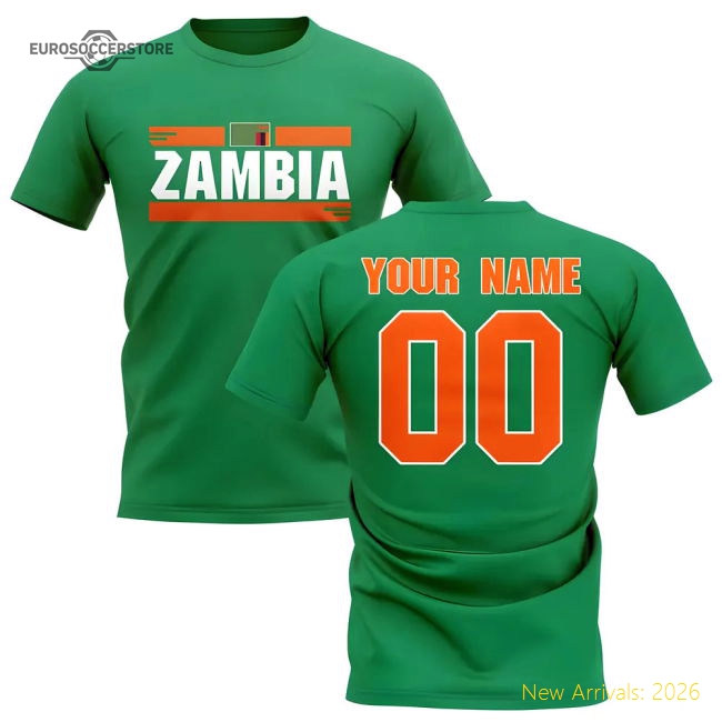 Personalised Zambia Fan Football T-Shirt (green)-Football Jersey Hub