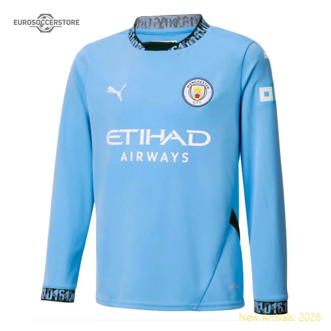 2024-2025 Man City Home Long Sleeve Shirt (Kids)-Football Jersey Hub
