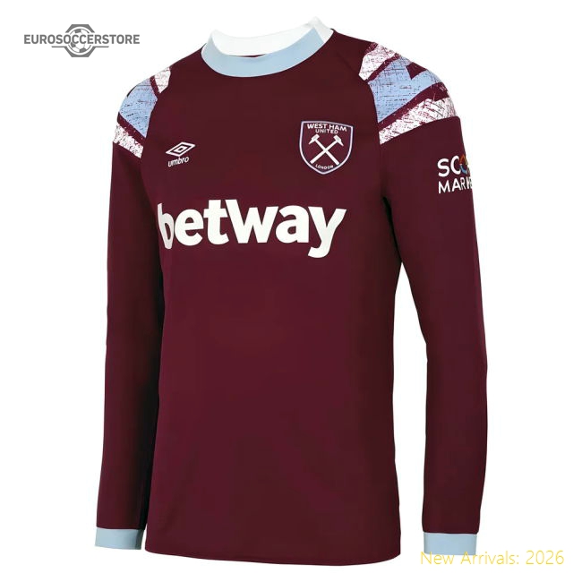 2022-2023 West Ham Long Sleeve Home Shirt-Football Jersey Hub