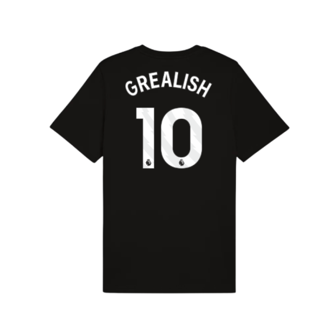 2025-2026 Man City FtblESS Tee (Black) (Grealish 10)-Football Jersey Hub