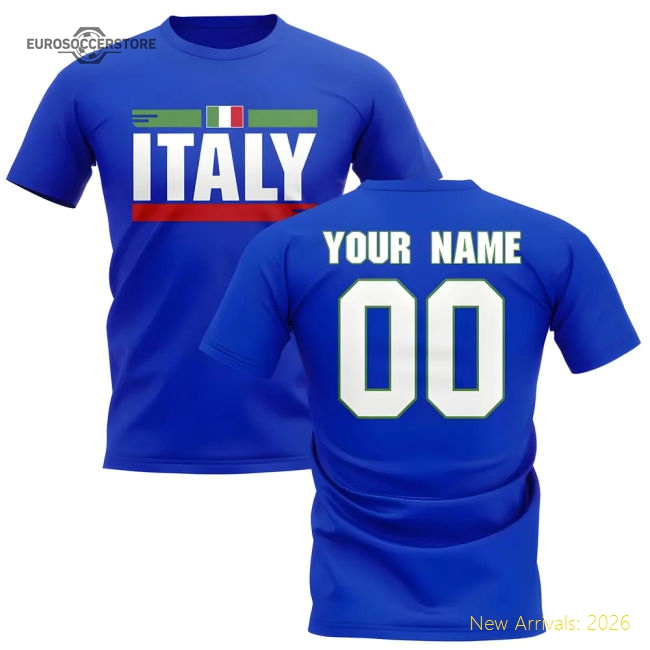 Personalised Italy Fan Football T-Shirt (blue)-Football Jersey Hub