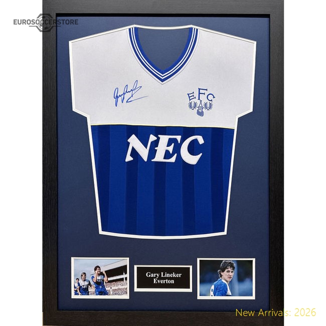 Everton FC 1986 Lineker Signed Shirt (Framed)-Football Jersey Hub