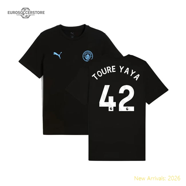 2025-2026 Man City FtblESS Tee (Black) (Toure Yaya 42)-Football Jersey Hub