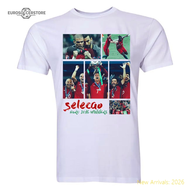 Portugal Selecao Euro 2016 Winners T-Shirt (White)-Football Jersey Hub