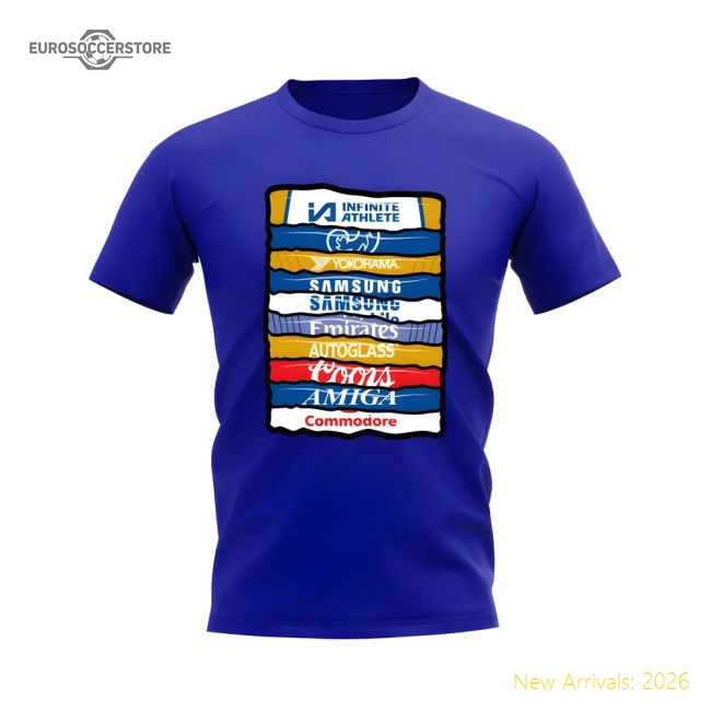 Chelsea Shirt Sponsor History T-shirt (Royal)-Football Jersey Hub