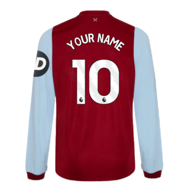 2023-2024 West Ham Long Sleeve Home Shirt (Your Name)-Football Jersey Hub