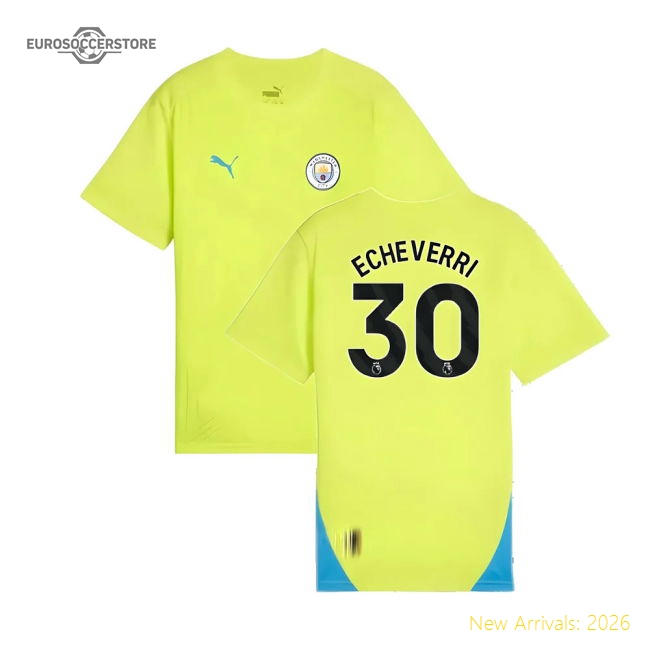 2024-2025 Man City Training Shirt (Yellow Glow) - Kids (Echeverri 30)-Football Jersey Hub