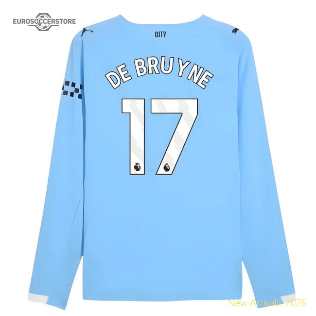2025-2026 Man City Authentic Long Sleeve Home Shirt (De Bruyne 17)-Football Jersey Hub