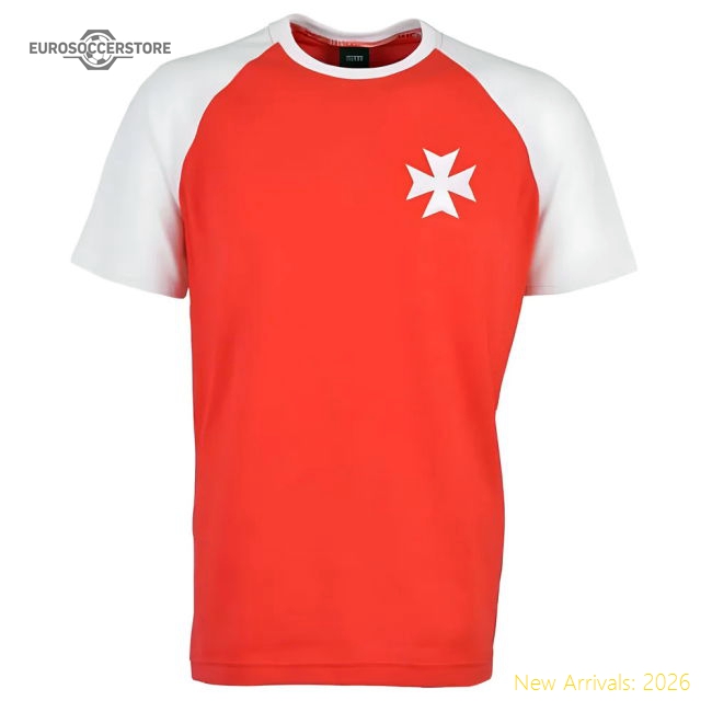 Malta Raglan Sleeve Red/White Retro T-Shirt-Football Jersey Hub