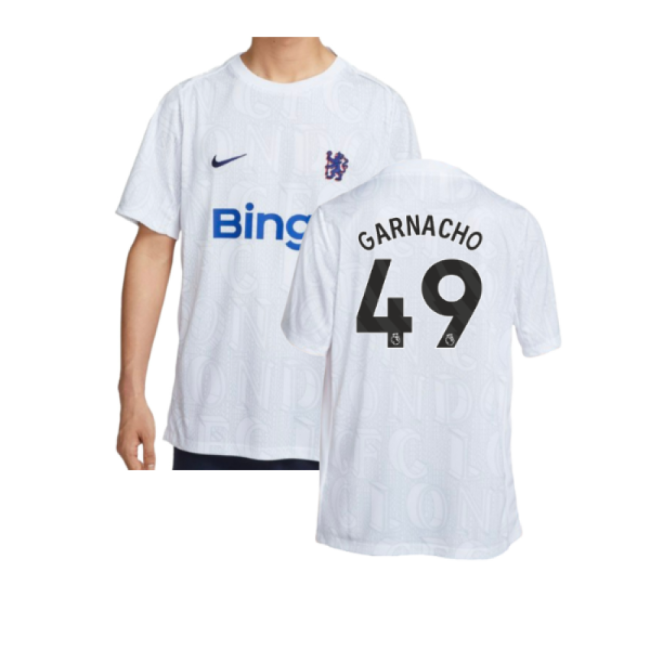 2025-2026 Chelsea Academy Pro Pre-Match Football Top (White) (Garnacho 49)-Football Jersey Hub