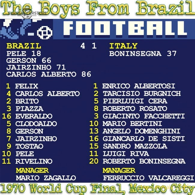 1970 World Cup Final (Brazil) Retrotext T-Shirt - White-Football Jersey Hub