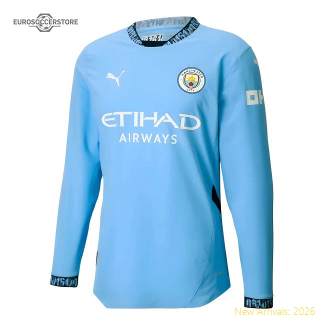2024-2025 Man City Authentic Long Sleeve Home Shirt-Football Jersey Hub