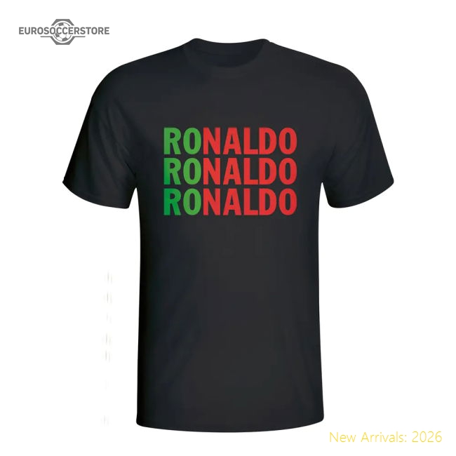 Cristiano Ronaldo Portugal Player Flag T-shirt (black) - Kids-Football Jersey Hub