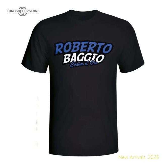 Roberto Baggio Comic Book T-shirt (black)-Football Jersey Hub