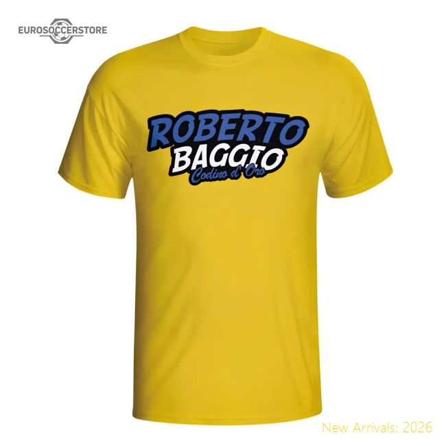 Roberto Baggio Comic Book T-shirt (yellow)-Football Jersey Hub